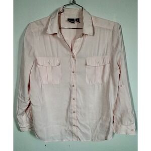 Chico's Womens Light  Pink Roll Tab Sleeve Button Up Shirt Size 3 US XL